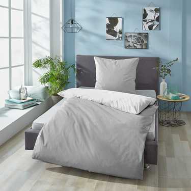 Double pack CloudComfort Basic reversible bed linen light gray/white 135 x 200 + 80 x 80 cm