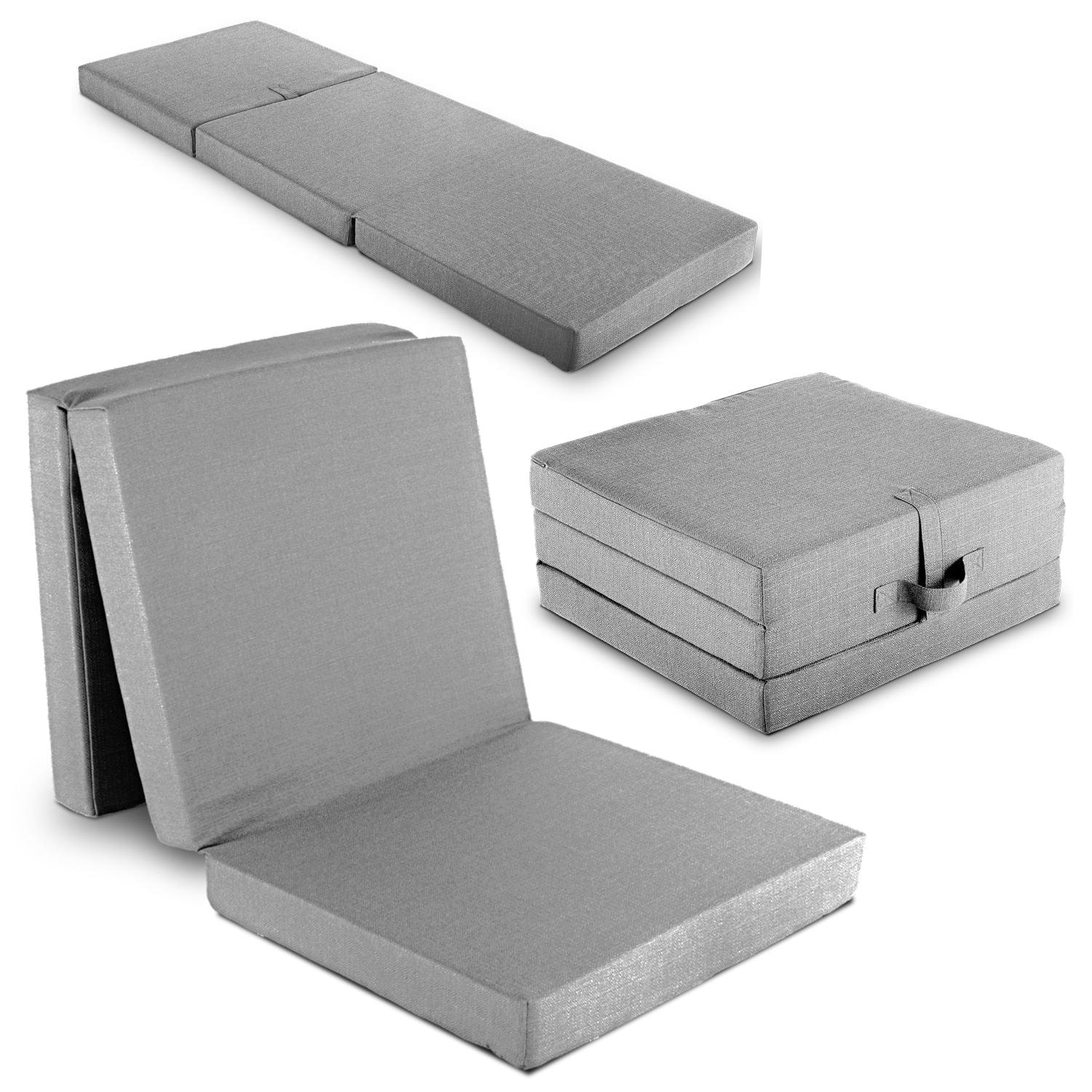 CloudComfort Premium opvouwmatras 70 x 195 cm, zilverkleurig, 10 cm dik, bekleed met meubelstof
