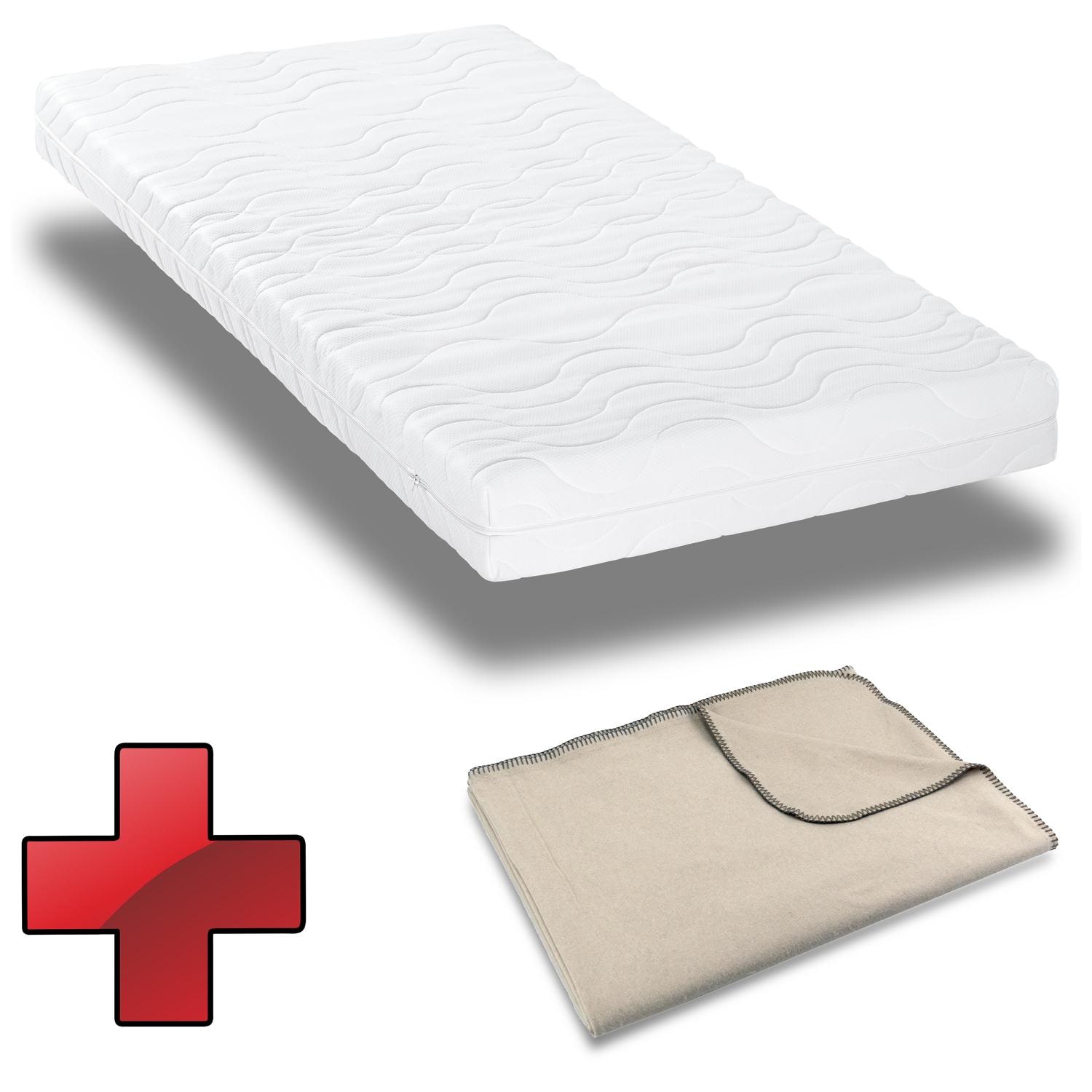 Premium 7-zone mattress 100x200 cm CloudComfort, height 15 cm, firmness level H2/H3 + Sleezzz® Smart cuddly blanket 140 x 200 cm