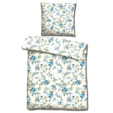 Doppelpack CloudComfort Basic Mikrofaser Bettwäsche blaue Blumen 135 x 200 + 80 x 80 cm