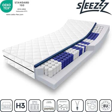 Sleezzz Superior pocket spring mattress 90 x 200 cm, height 18 cm, firmness level H3 + CloudComfort Basic microfiber bed set 135 x 200 cm + 80 x 80 cm