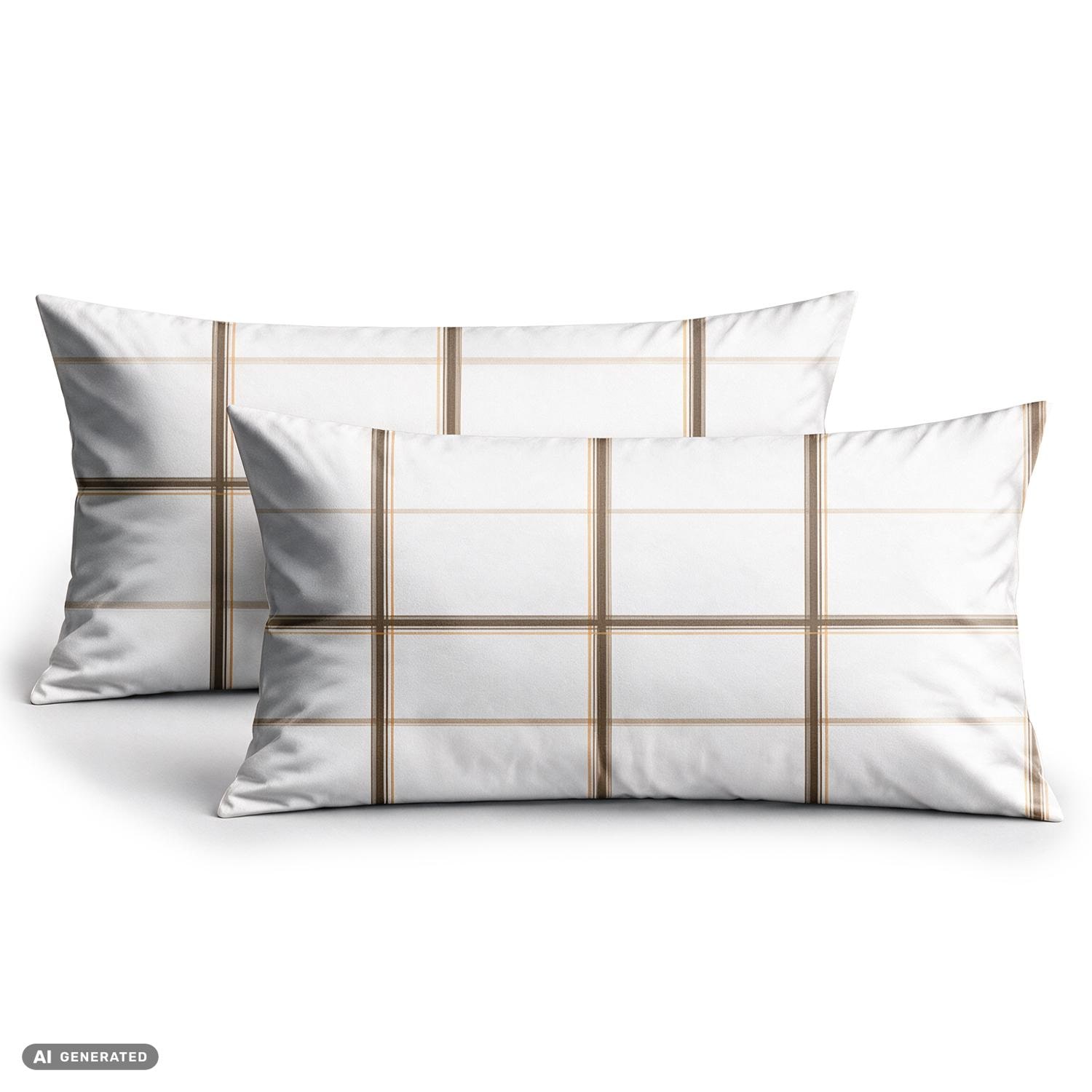 CloudComfort Basic Cotton Pillowcase, White Checkered, Set of 2, 40 x 80 cm