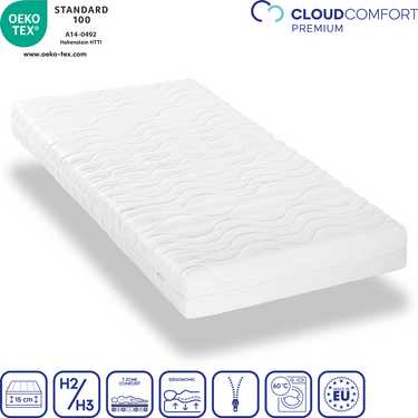 Materac Premium 7-strefowy 80x200 cm CloudComfort, wysokość 15 cm, poziom twardości H2/H3