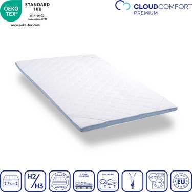 Cold foam topper CloudComfort Cool 120 x 200 cm H2/H3, height 7 cm, firmness level H2/H3, 7-zone topper with summer and winter side