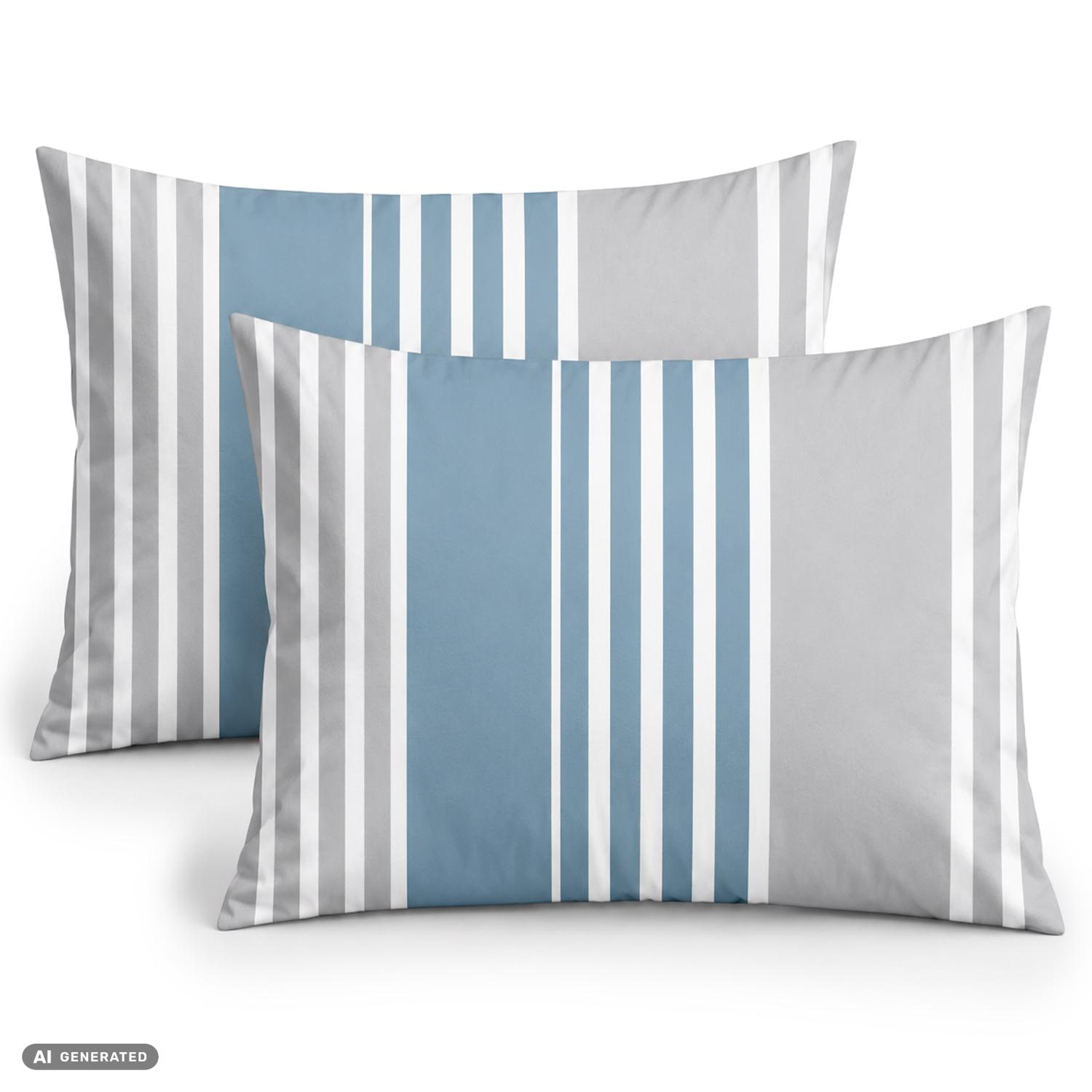 CloudComfort Basic - Fronha de algodão às riscas azuis/cinzentas, conjunto de 2, 70 x 90 cm