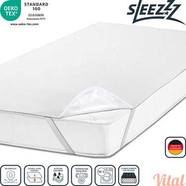 Sleezzz Vital protector de colchón molleton impermeable tensión fija 90 x 200 cm, protector de colchón de algodón 100% en blanco