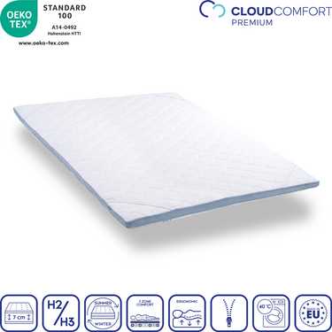 Koldskumstoppe CloudComfort Cool 160 x 200 cm H2/H3, højde 7 cm, fasthedsniveau H2/H3, 7-zonetoppe med sommer- og vinterside