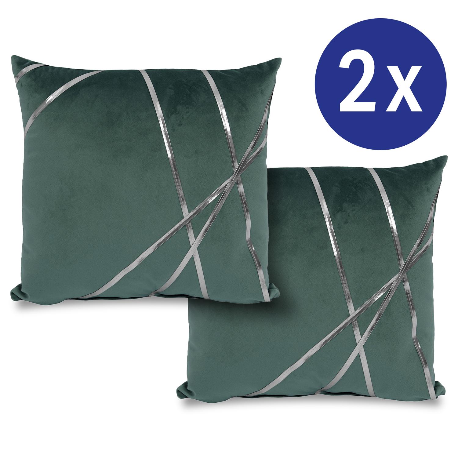 Double pack of decorative cushions emerald green 45 x 45 cm