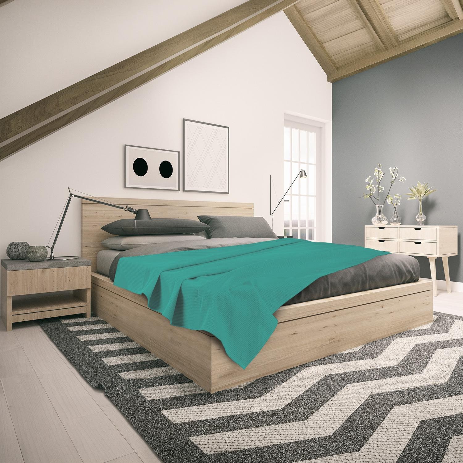 Baumwoll Waffelpiqué Decke petrol 75 x 120 cm