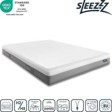 Sleezzz Premium viskoelastiskais matracis 180 x 200 cm, augstums 20 cm, cietības pakāpe H2/H3, ar abpusējiem rokturiem