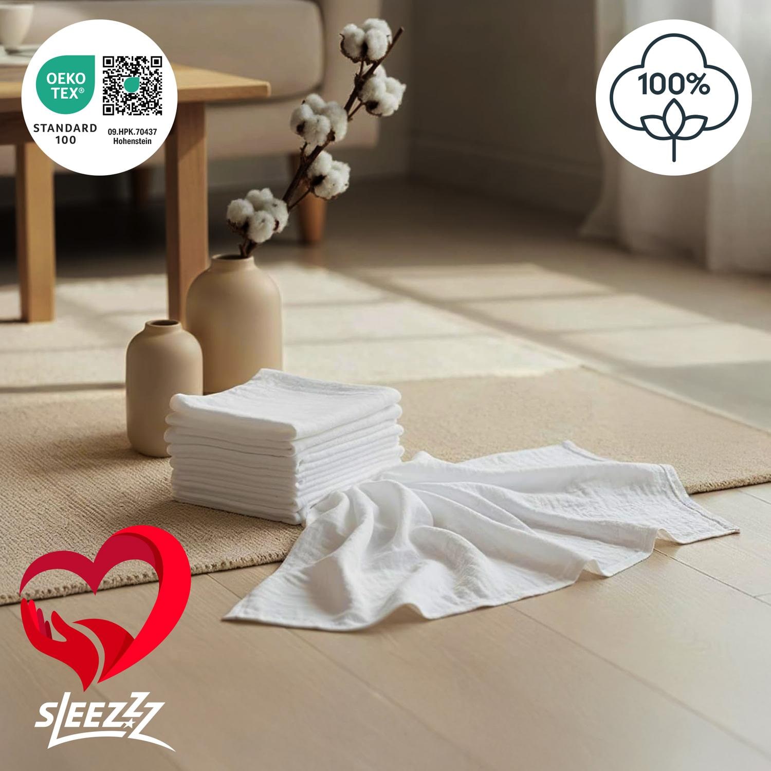 70 x 70 cm white gauze diapers in a pack of 10 made of 100% cotton
