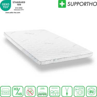 Supportho premium cold foam topper 160 x 200 cm H3, height 9 cm, firmness level H3 with antibacterial cover