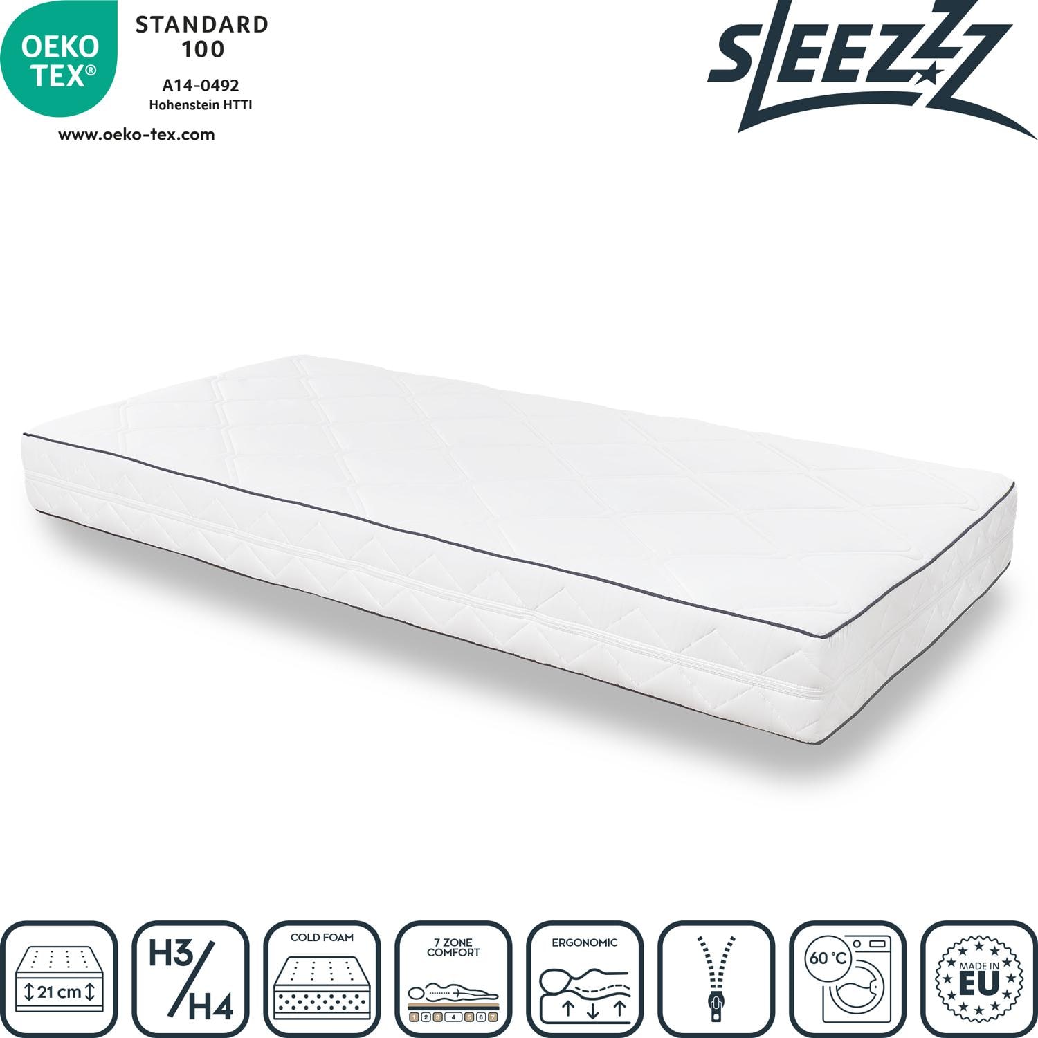 7-zone Sleezzz Superior mattress 90 x 200 cm, height 21 cm, firmness level H3/H4 + mattress topper / mattress topper 90 x 200 cm