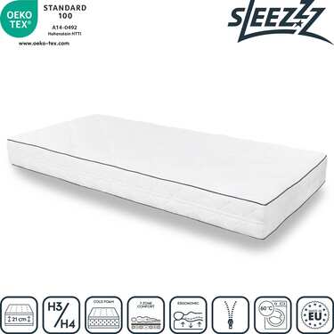 7 zonu Sleezzz Superior matracis 90 x 200 cm, augstums 21 cm, cietības līmenis H3/H4 + matrača pārvalks / matrača pārvalks 90 x 200 cm