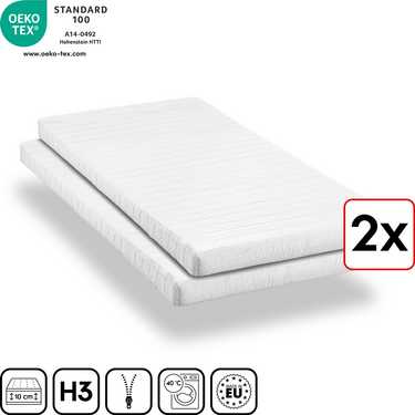 Comfortschuim matras K10 90 x 200 cm, hoogte 10 cm, hardheidsgraad H3, lits-jumeaux set