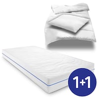 Materasso ergonomico 140x200 cm Supportho Premium a 7 zone, altezza 18 cm, livello di rigidità H2/H3 + set letto CloudComfort Basic in microfibra 135 x 200 cm + 80 x 80 cm