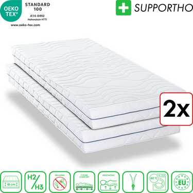 Colchão ortopédico duplo 90x200 cm 7 zonas Supportho Premium, altura 18 cm, nível de firmeza H2/H3, conjunto para duas pessoas