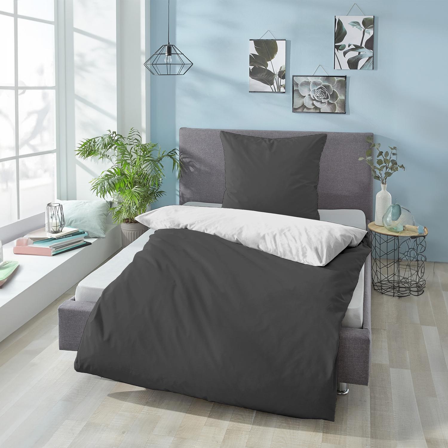 Confezione doppia di biancheria da letto reversibile CloudComfort Basic bianco/nero 135 x 200 + 80 x 80 cm