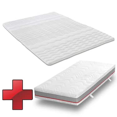 Ergonomic pocket spring mattress Sleezzz Premium 90 x 200 cm, height 23 cm, firmness level H2/H3 + mattress topper / mattress topper 90 x 200 cm