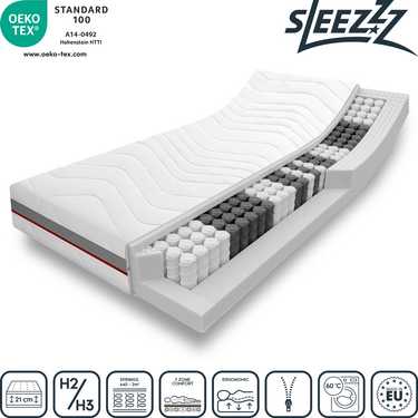 7 Zonen orthopädische Taschenfederkernmatratze Sleezzz Premium 90 x 200 cm, Höhe 23 cm, Härtegrad H2/H3