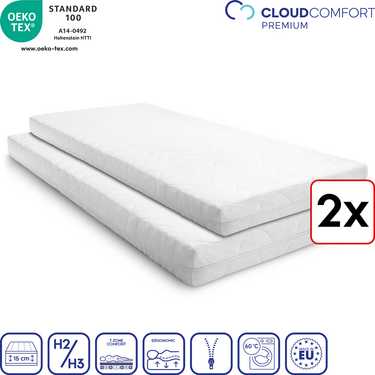 Double pack premium 7-zone mattress 90x200 cm CloudComfort, height 15 cm, firmness level H2/H3, twin set