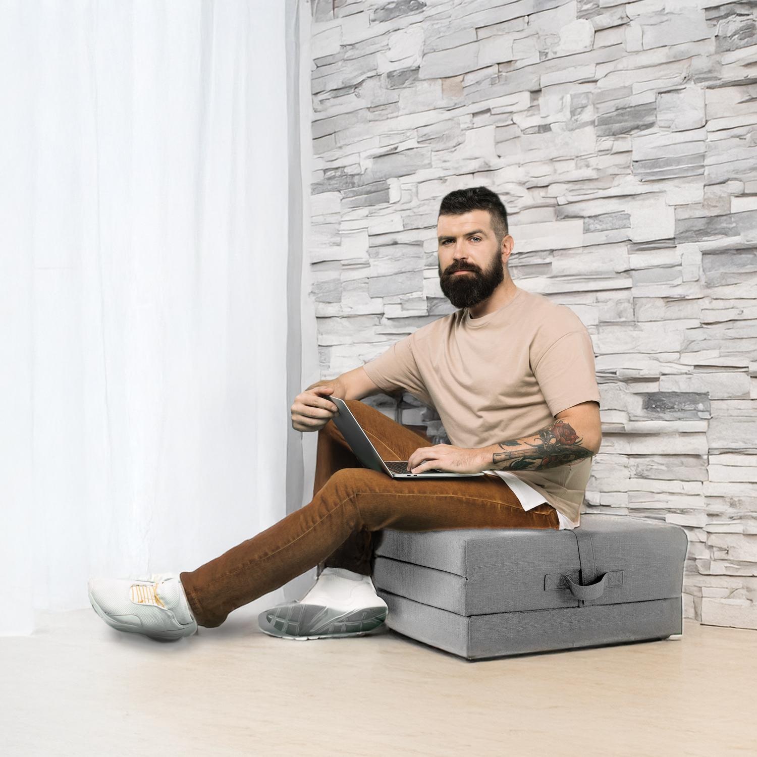 CloudComfort Premium opvouwmatras 70 x 195 cm, zilverkleurig, 10 cm dik, bekleed met meubelstof