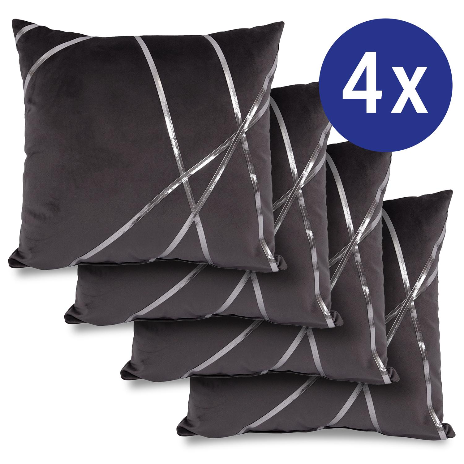 Set of 4 decorative cushions velvet black 45 x 45 cm