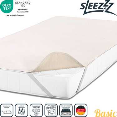 Sleezzz Basic Molton mattress protector 90 x 200 cm, mattress protector made of 100% cotton, natural colors, fixed tension