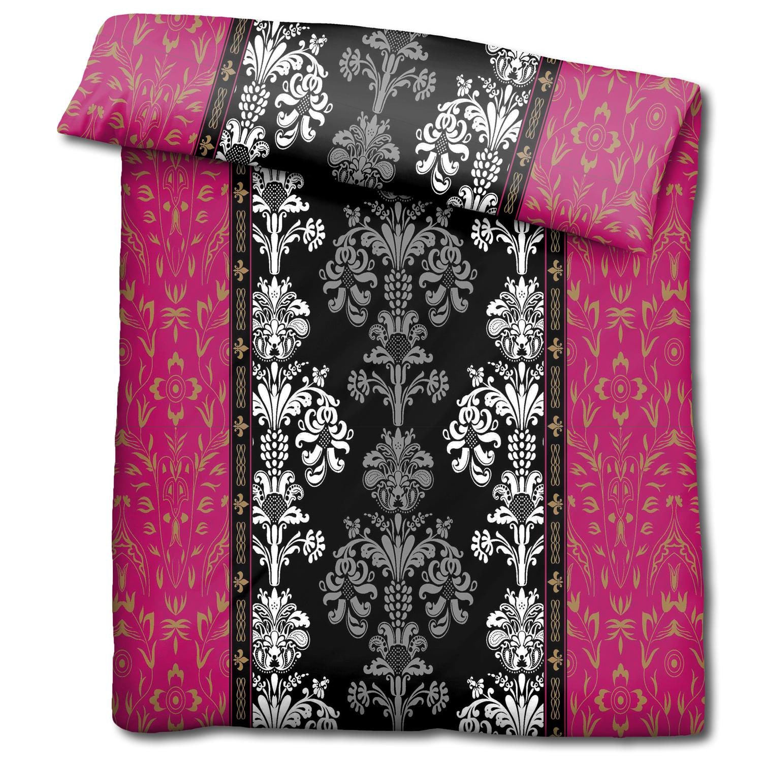 Double pack of CloudComfort Basic microfiber bed linen black/pink 135 x 200 + 80 x 80 cm