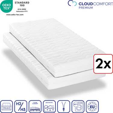 Dvojbalení prémiové 7zónové matrace 80x200 cm CloudComfort, výška 15 cm, stupeň tuhosti H2/H3, sada pro dvojčata