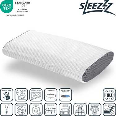 Sleezzz Cool viscoelastic neck support pillow 35 x 75 cm with special memory foam with lower temperature sensitivity than regular viscoelastic foam