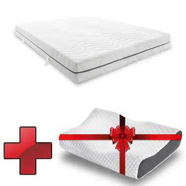 7 zonu viskoelastīgais matracis Sleezzz Smart 140 x 190 cm, augstums 18 cm, cietības līmenis H3 ar gaisa atmiņas putām + Sleezzz® Premium želejas spilvens bez maksas