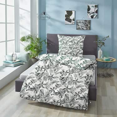 Doppelpack CloudComfort Basic Mikrofaser Bettwäsche grüne Blätter 135 x 200 + 80 x 80 cm