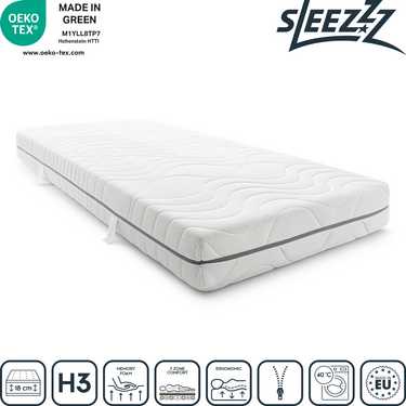 7-zone visco-elastisch matras Sleezzz Smart 90 x 190 cm, hoogte 18 cm, hardheidsniveau H3 met luchtgeheugenschuim