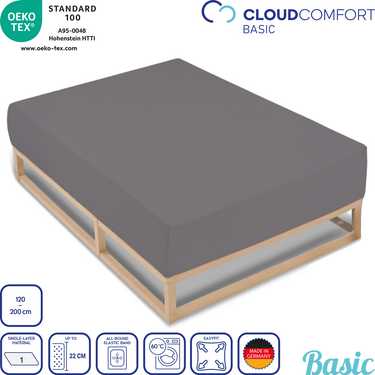 CloudComfort Βασικό σεντόνι με τέντωμα από φανέλα σκούρο γκρι 120 x 200 cm