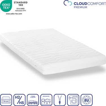 Materasso Premium a 7 zone 180x200 cm CloudComfort, altezza 15 cm, livello di rigidità H2/H3