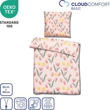 Double pack CloudComfort Basic microfiber bed linen tulips 135 x 200 + 80 x 80 cm