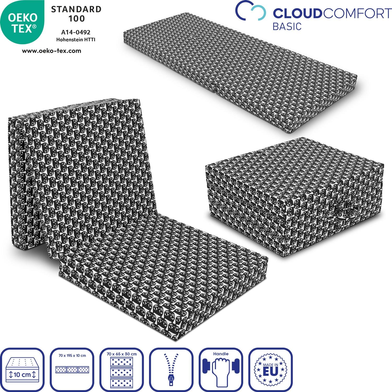 Features as icons – CloudComfort Basic folding mattress 70 x 195 cm cat pattern