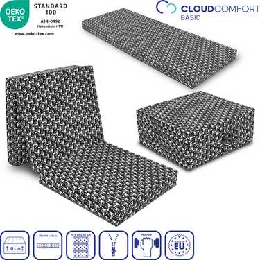 CloudComfort Basic folding mattress 70 x 195 cm with cat pattern, 10 cm high