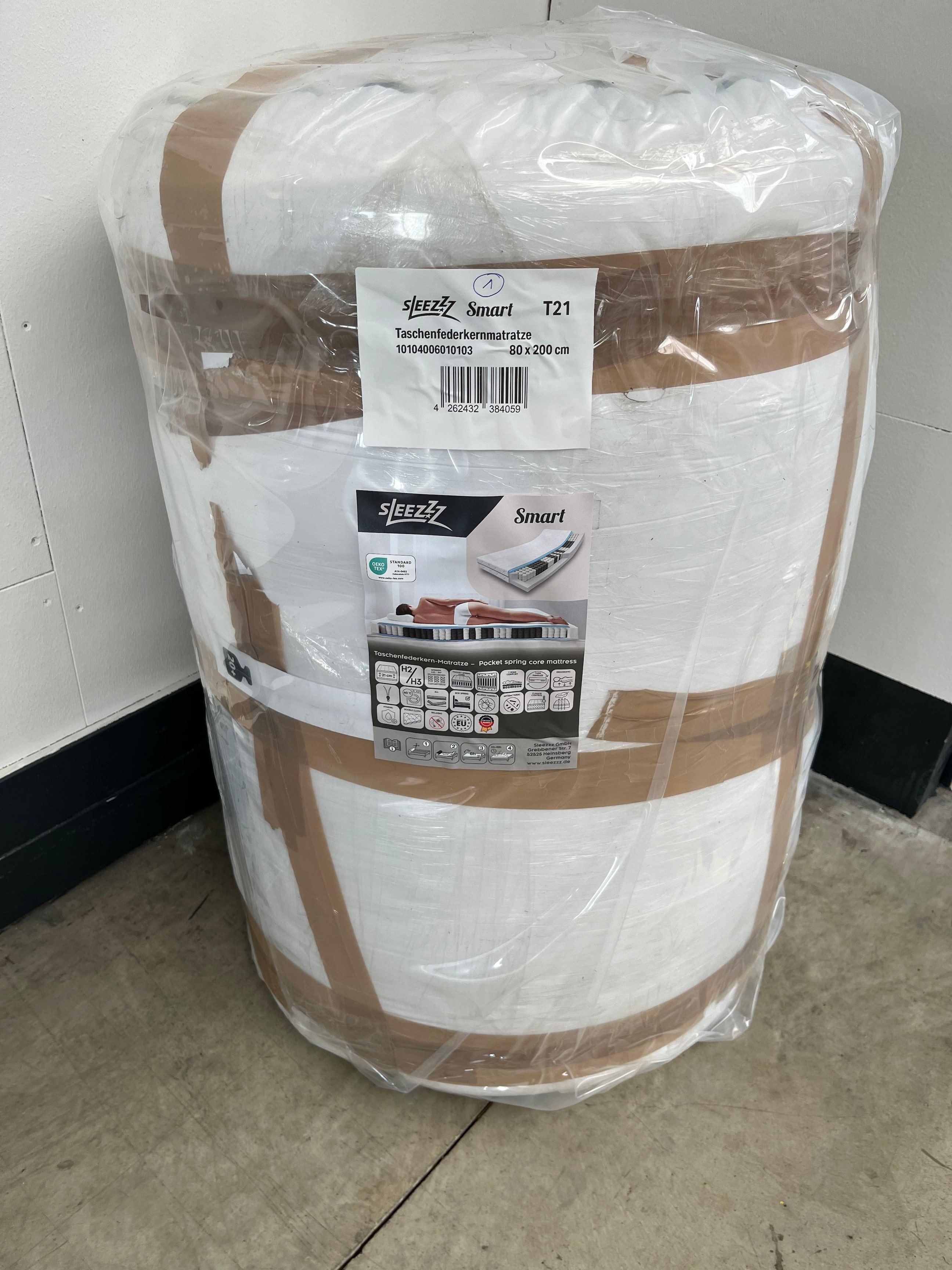 Online retour 7-zone pocketveringmatras Sleezzz Smart 80 x 200 cm, hoogte 21 cm, hardheidsgraad H2/H3