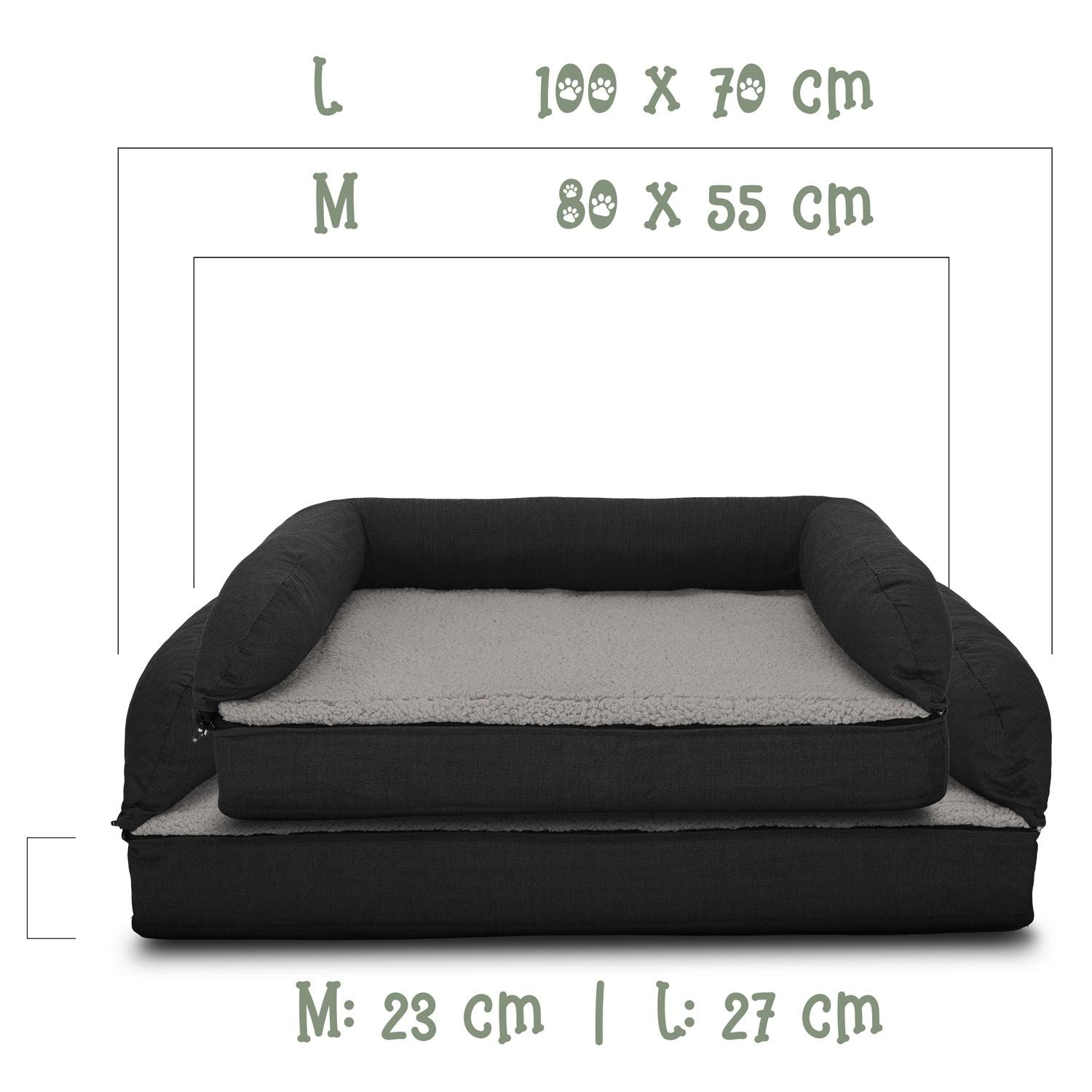 80 x 55 x 23 cm orthopaedic dog bed with backrest size M