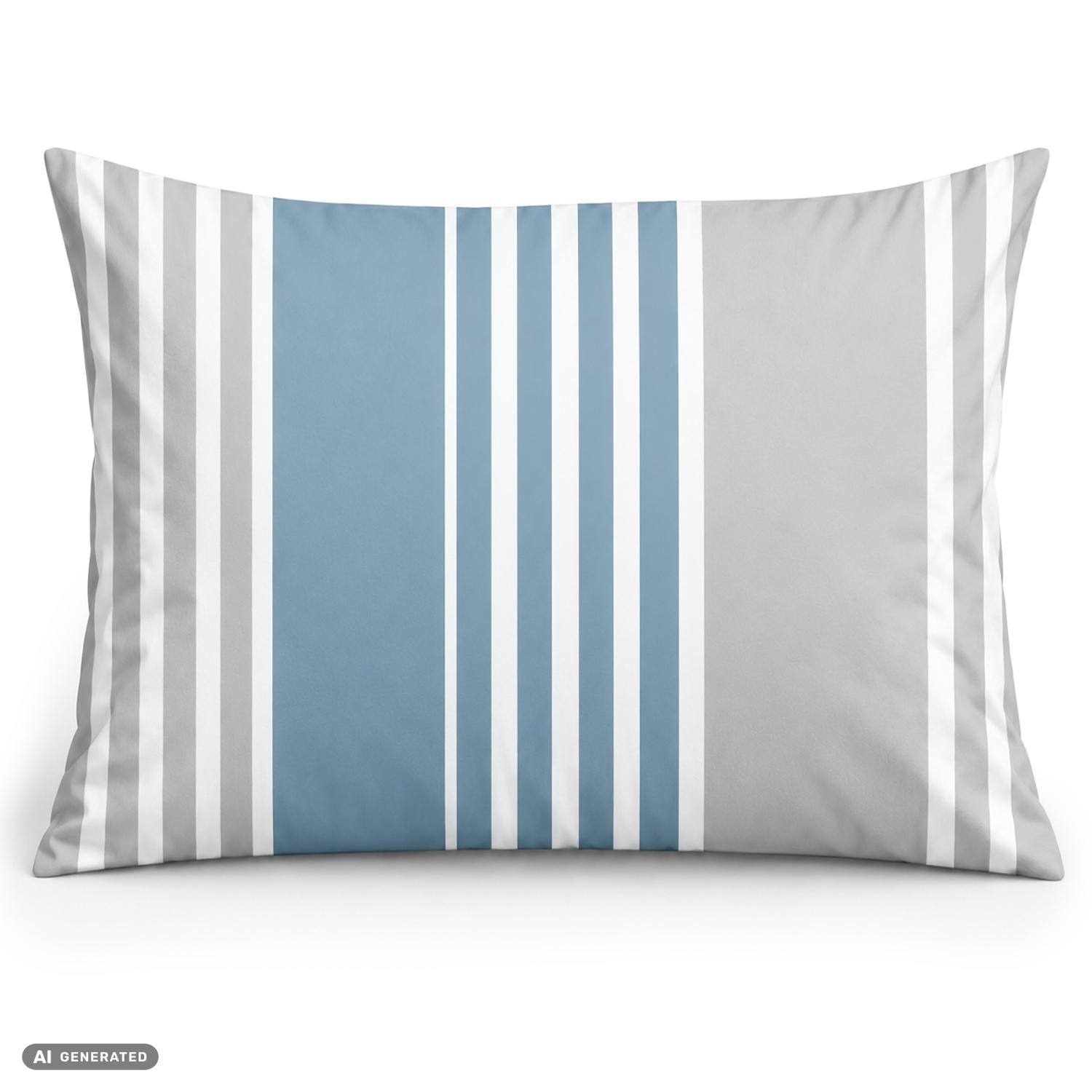 CloudComfort Basic Baumwoll Kissenbezug blau/grau gestreift 2er-Set 70 x 90 cm