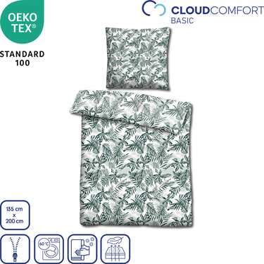 CloudComfort Basic Mikrofaser Bettwäsche grüne Blätter 135 x 200 + 80 x 80 cm