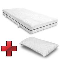 Materasso viscoelastico a 7 zone Sleezzz Smart 90 x 200 cm, altezza 18 cm, livello di rigidità H3 con schiuma a memoria d'aria + cuscino CloudComfort Basic in gel-flake 40x80 cm