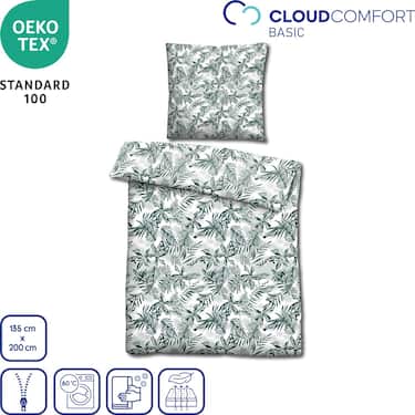 Doppelpack CloudComfort Basic Mikrofaser Bettwäsche grüne Blätter 135 x 200 + 80 x 80 cm