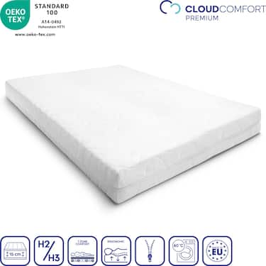 Premium 7-Zonen Matratze 200x200 cm CloudComfort, Höhe 15 cm, Härtegrad H2/H3
