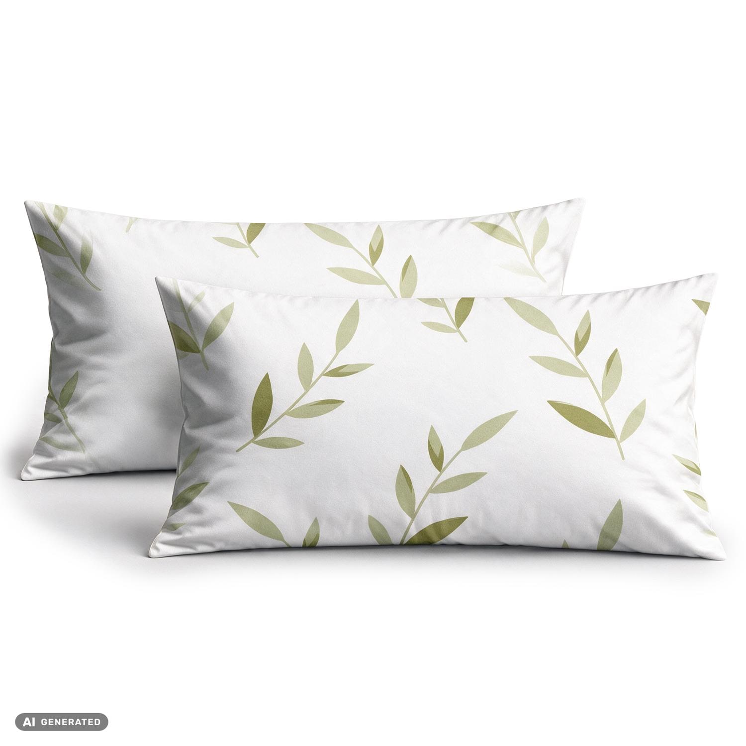 CloudComfort Basic Cotton Pillowcase, White Leaves, Set of 2, 40 x 80 cm