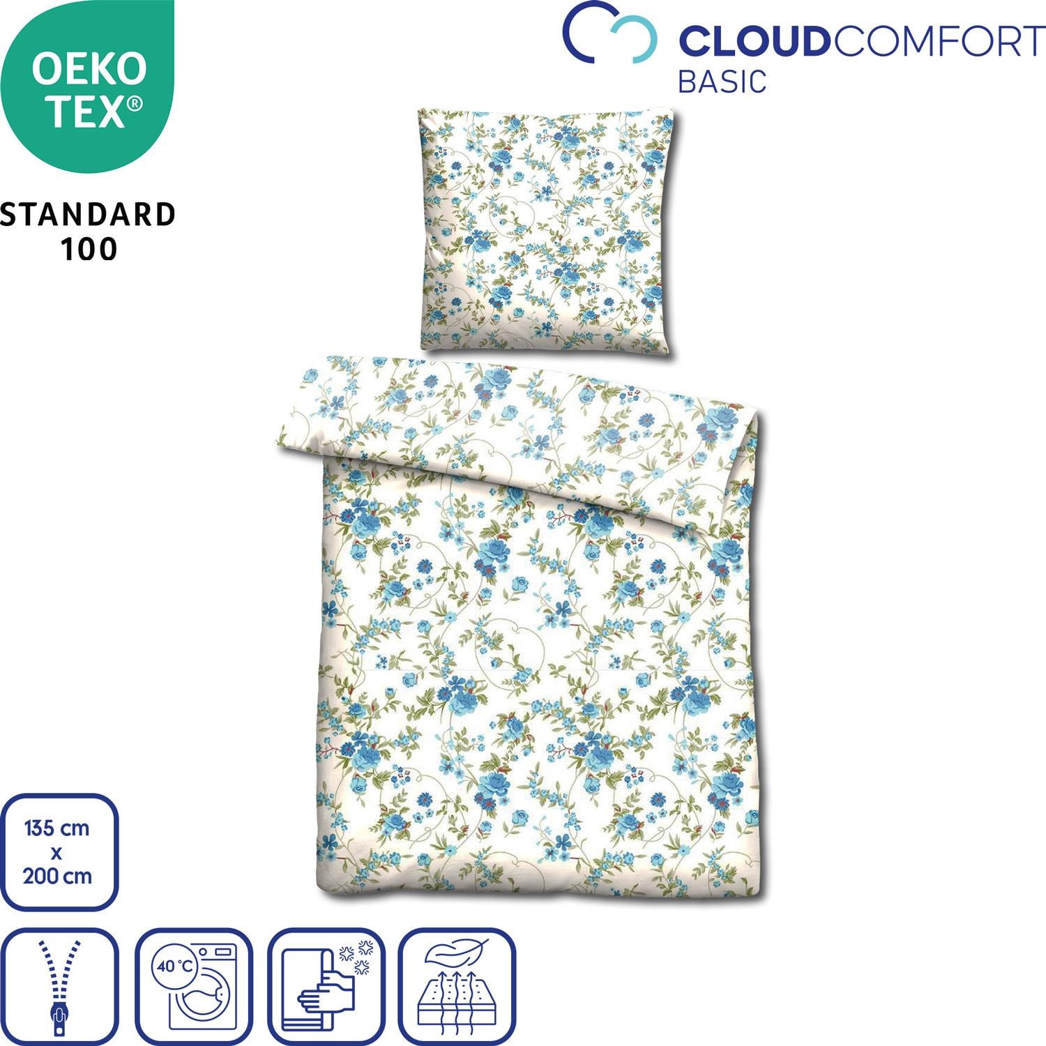 Features as icons – CloudComfort Basic microfiber bed linen blue flowers 135 x 200 + 80 x 80 cm