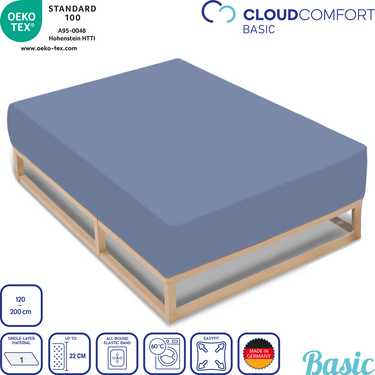 CloudComfort Cearșaf ajustabil Basic jersey stretch albastru 120 x 200 cm