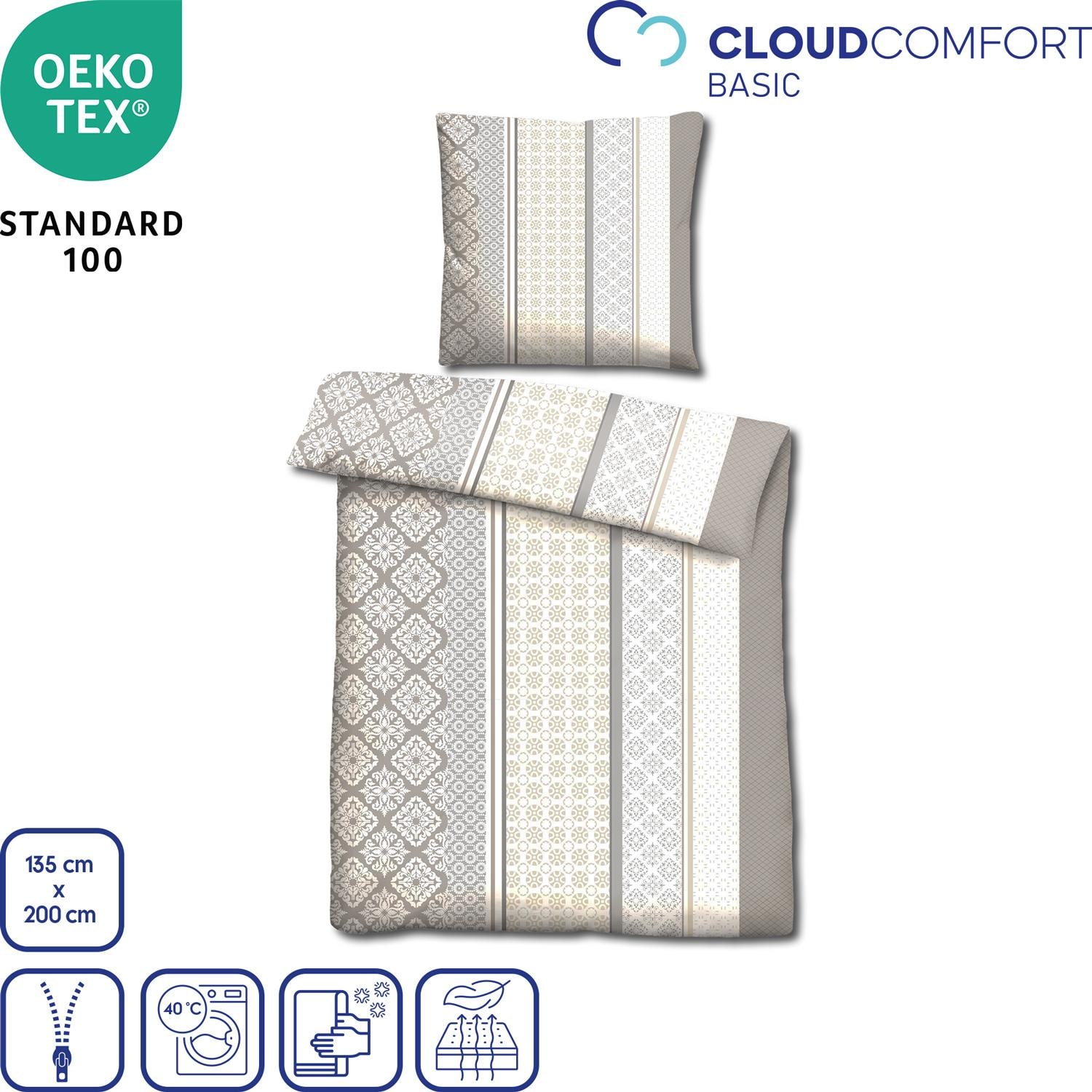 Features as icons – CloudComfort Basic microfiber bed linen beige 135 x 200 + 80 x 80 cm